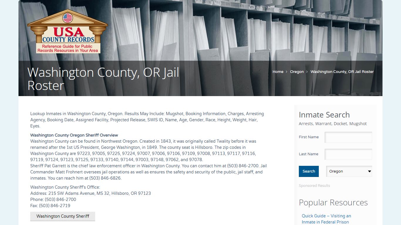 Washington County, OR Jail Roster | Name Search